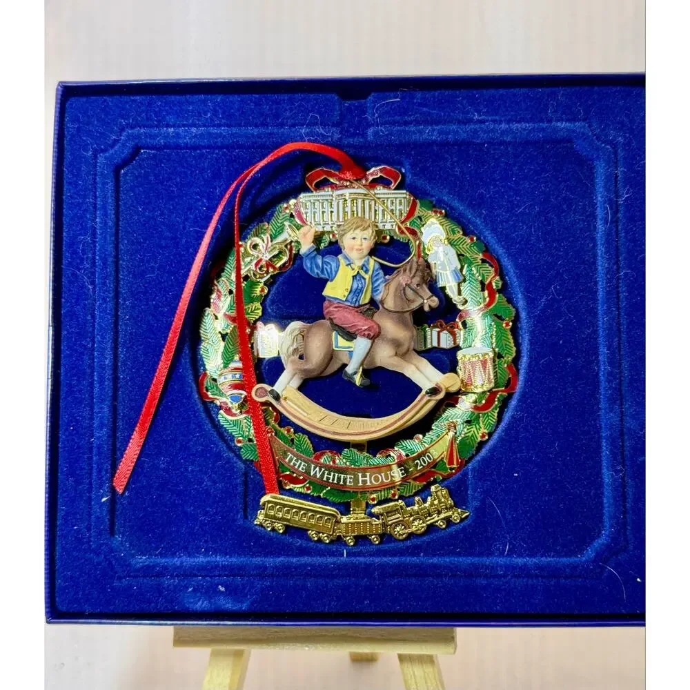 2003 White House Christmas Ornament Ulysses S Grant Rocking Horse Box Booklet